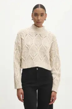 Answear Lab pulover femei, culoarea bej, calduros, cu turtleneck imagine
