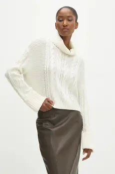 Answear Lab pulover femei, culoarea bej, cu guler imagine