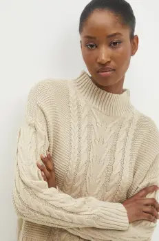 Answear Lab pulover femei, culoarea bej, cu turtleneck imagine