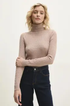 Answear Lab pulover femei, culoarea bej, light, cu guler imagine