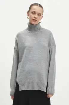 Answear Lab pulover femei, culoarea gri, cu guler imagine