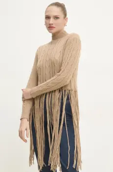 Answear Lab pulover femei, culoarea maro, cu turtleneck imagine