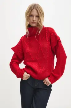 Answear Lab pulover femei, culoarea rosu, calduros, cu guler imagine