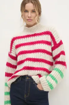 Answear Lab pulover femei, culoarea roz, calduros, cu turtleneck imagine