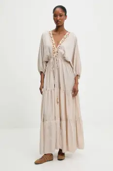 Answear Lab rochie culoarea bej, maxi, evazati imagine