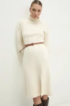 Answear Lab rochie culoarea bej, midi, drept imagine