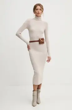 Answear Lab rochie culoarea bej, midi, mulata imagine