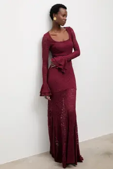 Answear.LAB rochie culoarea bordo, maxi, evazati imagine