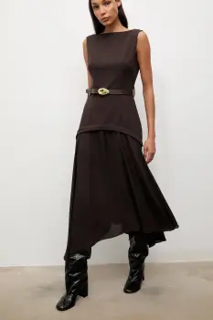 Answear.LAB rochie culoarea maro, maxi, evazati imagine