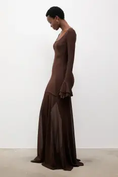 Answear.LAB rochie culoarea maro, maxi, evazati imagine