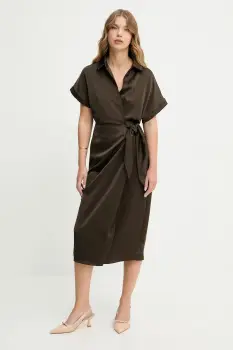 Answear.LAB rochie culoarea maro, midi, drept imagine