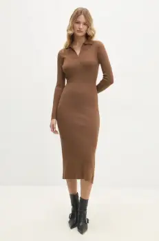 Answear Lab rochie culoarea maro, midi, mulata imagine