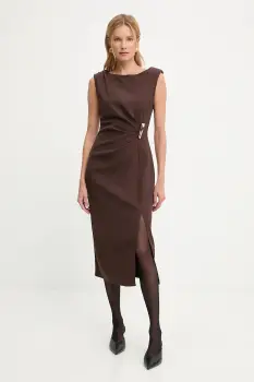 Answear.LAB rochie culoarea maro, midi, mulata imagine