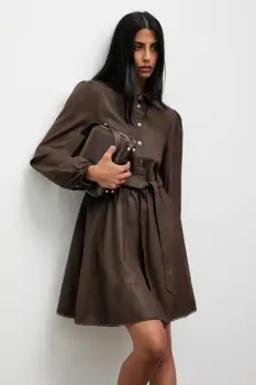 Answear.LAB rochie culoarea maro, mini, evazati imagine