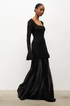 Answear.LAB rochie culoarea negru, maxi, evazati imagine