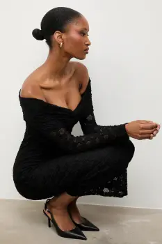 Answear.LAB rochie culoarea negru, midi, mulata imagine