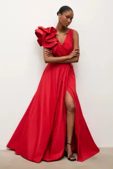 Answear.LAB rochie culoarea rosu, maxi, evazati imagine