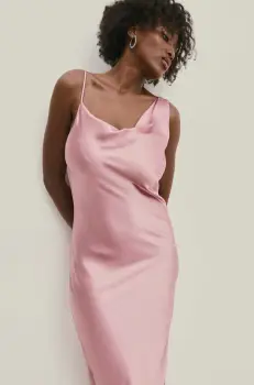 Answear Lab rochie culoarea roz, midi, evazati imagine