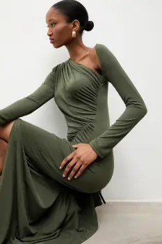 Answear.LAB rochie culoarea verde, maxi, mulata imagine