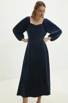 Answear Lab rochie de catifea culoarea albastru marin, midi, evazati imagine