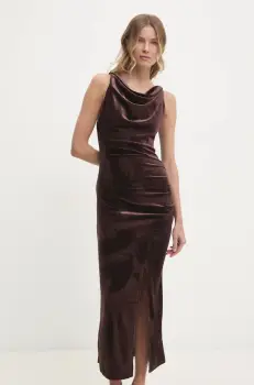 Answear Lab rochie de catifea culoarea maro, maxi, mulata imagine