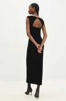 Answear Lab rochie de catifea culoarea negru, midi, mulata imagine