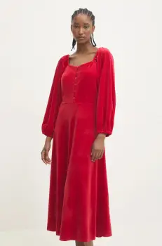 Answear Lab rochie de catifea culoarea rosu, midi, evazati imagine