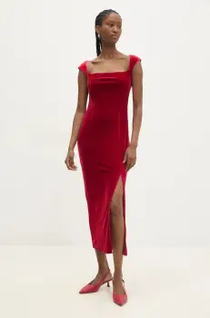 Answear Lab rochie de catifea culoarea rosu, midi, mulata imagine