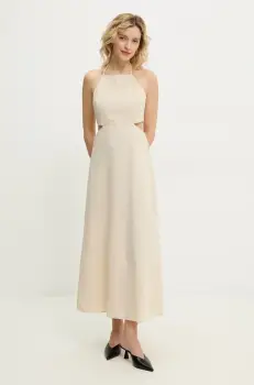 Answear Lab rochie din amestec de in culoarea bej, maxi, drept imagine