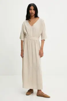 Answear Lab rochie din amestec de in culoarea bej, maxi, evazata imagine