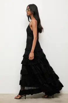 Answear.LAB rochie din amestec de in culoarea negru, maxi, evazati imagine