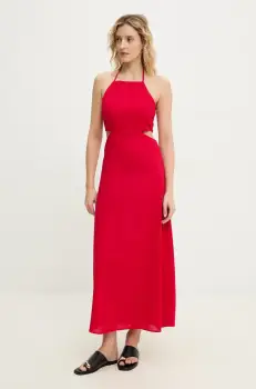 Answear Lab rochie din amestec de in culoarea rosu, maxi, drept imagine