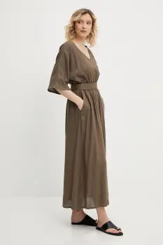 Answear Lab rochie din amestec de in culoarea verde, maxi, evazata imagine