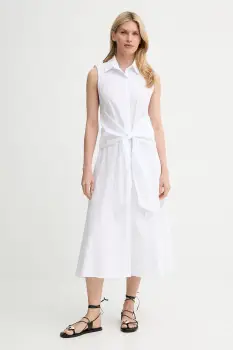 Answear Lab rochie din bumbac culoarea alb, midi, evazata imagine