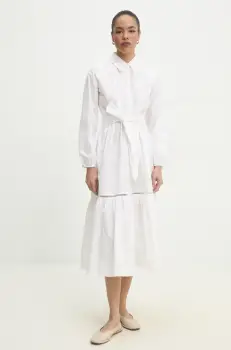 Answear Lab rochie din bumbac culoarea alb, midi, evazati imagine