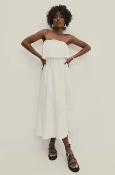 Answear Lab rochie din bumbac culoarea alb, midi, evazati imagine