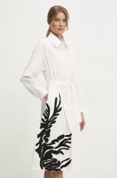 Answear Lab rochie din bumbac culoarea alb, midi, evazati imagine