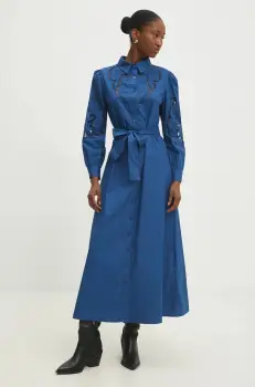 Answear Lab rochie din bumbac culoarea albastru marin, midi, evazati imagine