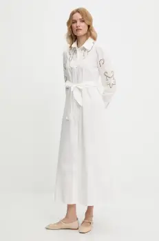 Answear Lab rochie din bumbac culoarea bej, maxi, evazati imagine