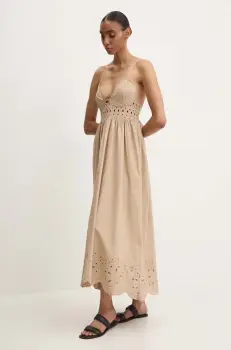 Answear Lab rochie din bumbac culoarea bej, maxi, evazati imagine