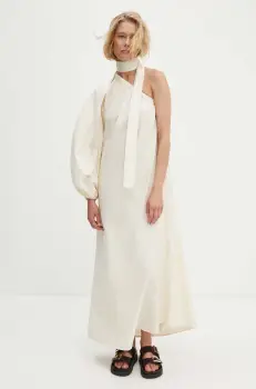 Answear Lab rochie din bumbac culoarea bej, maxi, evazati imagine