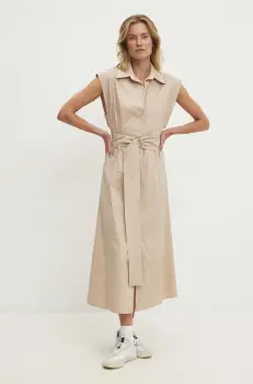 Answear Lab rochie din bumbac culoarea bej, maxi, evazati imagine