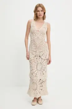 Answear Lab rochie din bumbac culoarea bej, maxi, mulata imagine