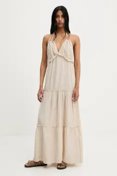 Answear Lab rochie din bumbac culoarea bej, midi, evazati imagine