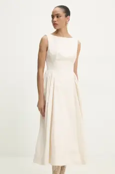 Answear Lab rochie din bumbac culoarea bej, midi, evazati imagine