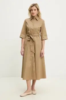 Answear Lab rochie din bumbac culoarea bej, midi, evazati imagine