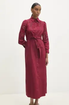 Answear Lab rochie din bumbac culoarea bordo, midi, evazati imagine