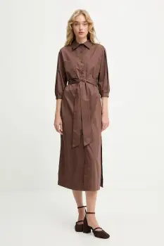 Answear.LAB rochie din bumbac culoarea maro, maxi, drept imagine