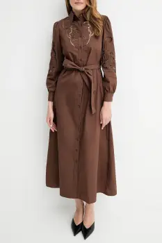 Answear.LAB rochie din bumbac culoarea maro, maxi, drept imagine