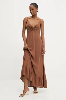 Answear.LAB rochie din bumbac culoarea maro, maxi, evazati imagine